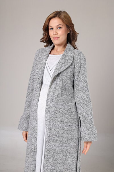 Rimel Homewear Winter Grey Fleece Dressing Gown Maternity Nightgown Set
