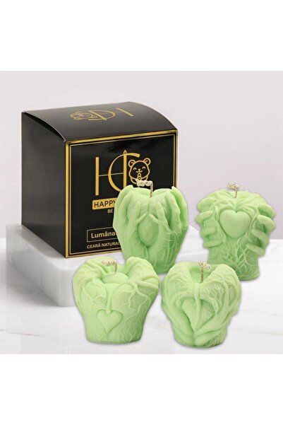 Happy Candles Lumanari parfumate din ceara de soia, Set Inimi Bantuite, Placi...