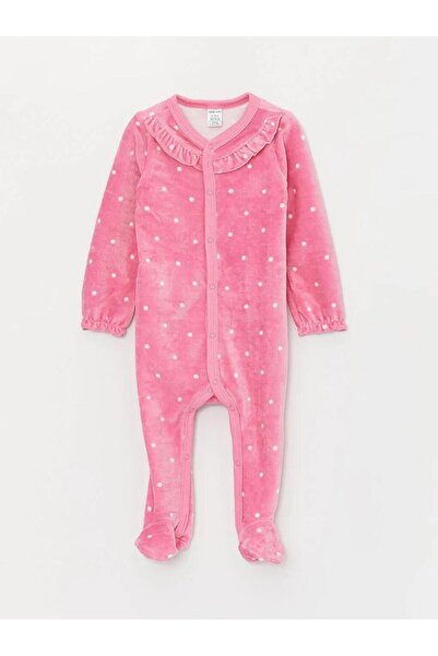 LC Waikiki V-Neck Long Sleeve Baby Girl Jumpsuit (0-12 Months with Booties, 1...