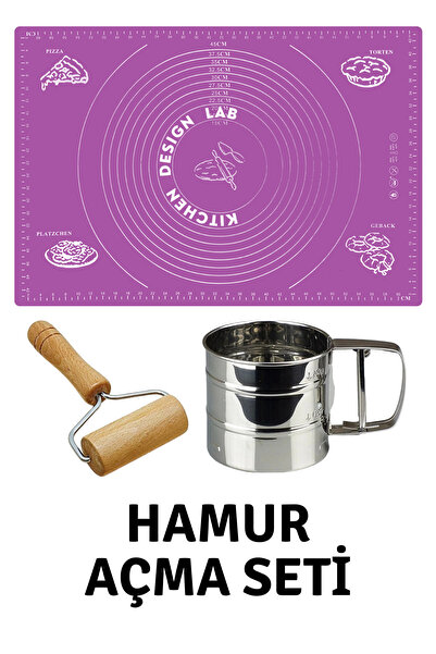 Atlas Mutfak بساط لف العجين من السيليكون باللون الأرجواني مقاس 45x65 سم ومنخل...