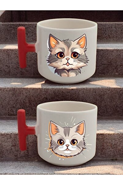 lili hediyelik Cat 2-Piece Latte Cup Set - Birthday Gift, Gift for Lover, Gift for Mother, Gift for Father
