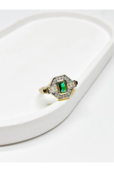RABİA AKINCI BY NOURA Zümrüt Gold Yeşil Taşlı Marka Yüzük