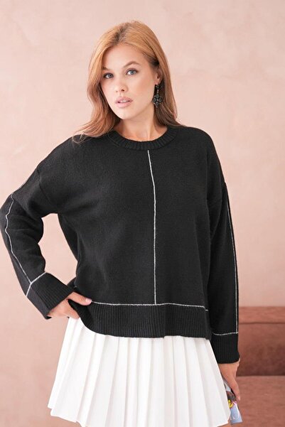 Relax Mode Kadın Dikiş Detaylı Oversize Triko Kazak - 8523R