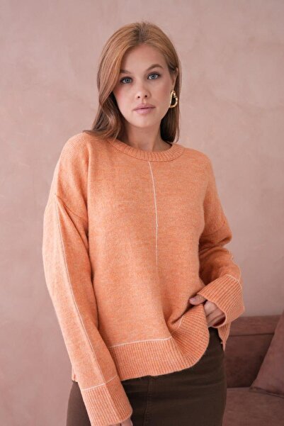 Relax Mode Kadın Dikiş Detaylı Oversize Triko Kazak - 8523R