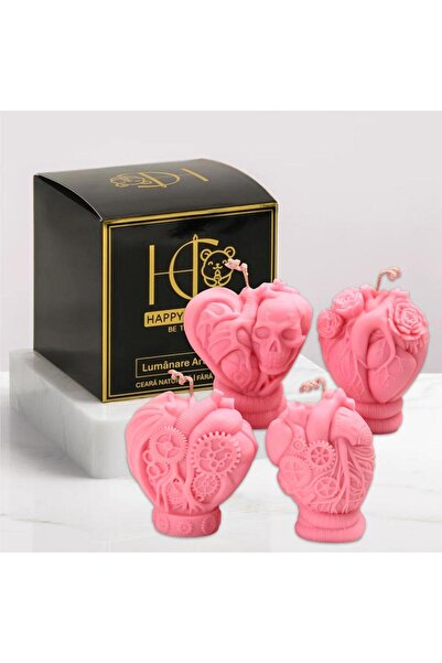 Happy Candles Lumanari parfumate din ceara de soia, Set Inimi Steampunk, Berr...
