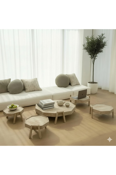 terndat طقم طاولات ضيافة تركي ارضي خشبي مع 4 طاولات خدمة - بتصميم فاخر وأنيق