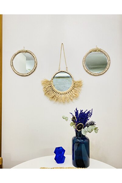 kattuna 3-Piece Raffia and Bead Mirror Set