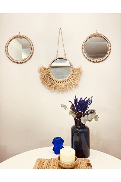 kattuna 3-Piece Raffia and Bead Mirror Set