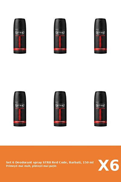 str8 Set of 6 Red Code Deodorant Spray, Men, 150 ml