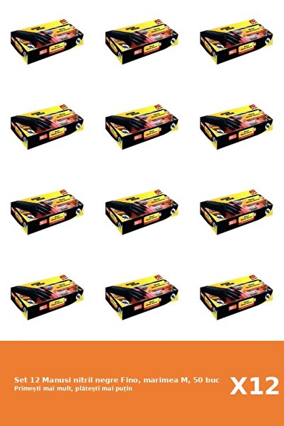Fino Set 12 Manusi nitril negre Fino, marimea M, 50 buc