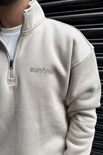 thesunfyre Men's Stand Collar 3 Thread Ribbed Zipper Detail Top and Bottom Set