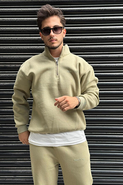 thesunfyre ΑΝΔΡΙΚΟ Φούτερ με ψηλός λαιμός κλωστές D με μισό φερμουάρ και κέντημα