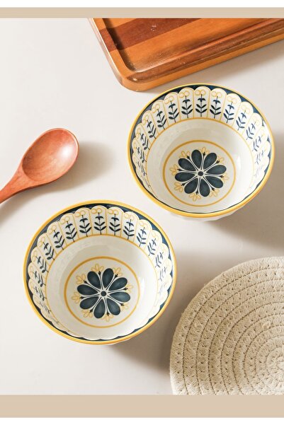 Generic Set of 6 ceramic soup bowls with floral motifs. 320 ml for snacks.