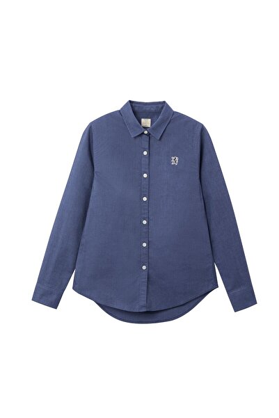 Giordano Women’s Slim Fit Cotton Oxford Shirt | Acute Collar with Embroidery