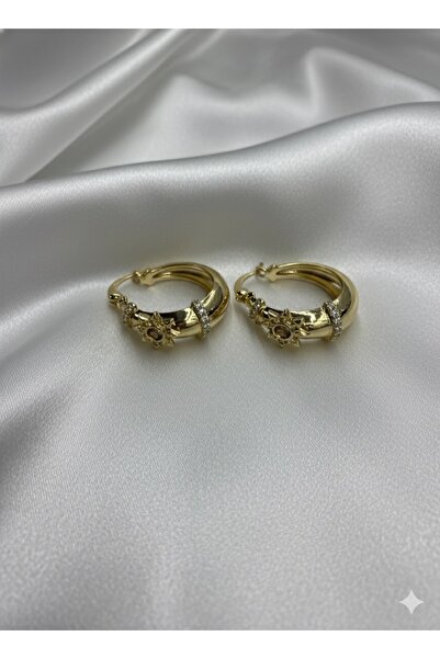 MİNİLOPPOO Steel Gold Ring Earring