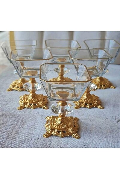 golden glass طقم تقديم من كارين مكون من 6 قطع بأرجل مصبوبة، وعاء للوجبات الخف...