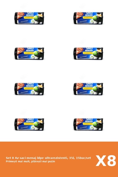 Az Set 8 saci menaj ldpe ultrarezistenti, 35l, 15buc/set