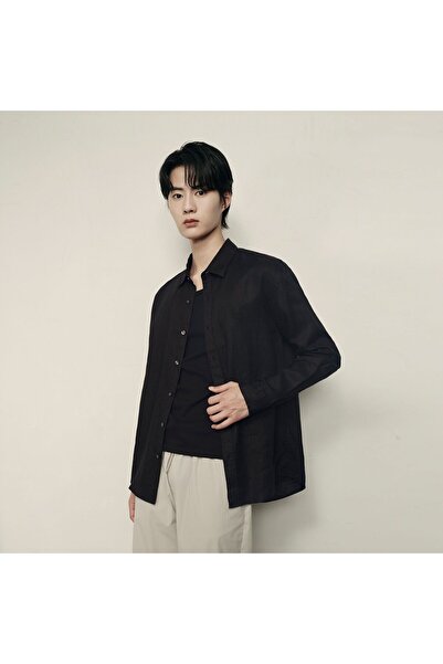 Giordano قميص رجالي من قماش البوبلين الكتاني بأكمام طويلة | مجموعة كوريا