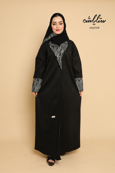 Stylish عباية شامواه لف باللون الأسود شتويه بتدخيل صوف