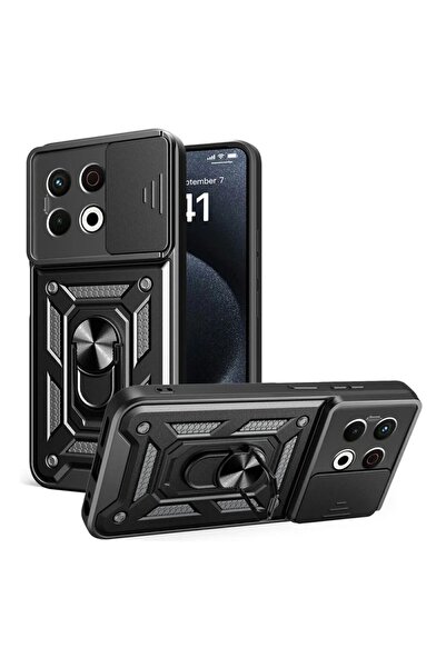HANPORIUM Tecno Spark 30 Pro Uyumlu Tank Kılıf Yüzüklü Standlı Extra Koruma Zırhlı Outdoor Kapak - Siyah