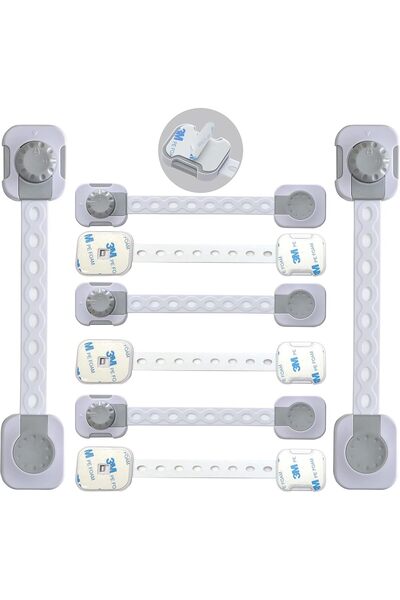 RADIOTRONICS Adjustable Multi-Purpose Baby Safety Cabinet Locks, Pack of 8 (White & Grey)
