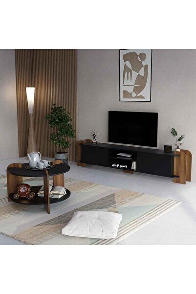 Stylish Home 2-Piece TV and Center Table Set, Black and Brown - SH99