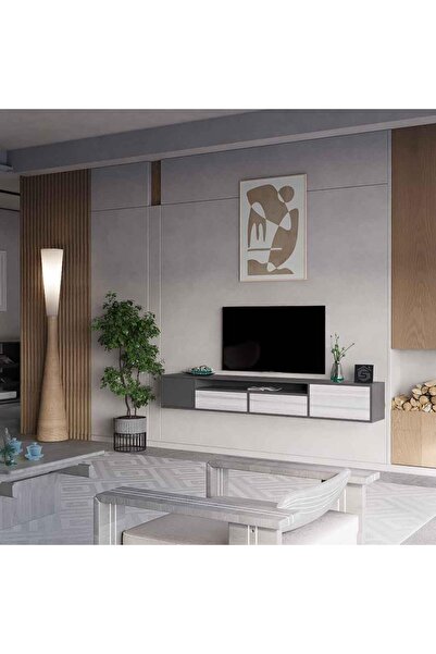 Stylish Home طاولة تلفزيون معلقة باللون الرمادي والابيض