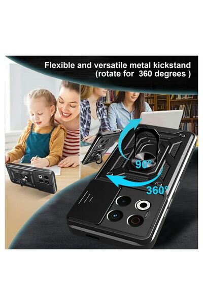 HANPORIUM Tecno Spark 30 Pro Uyumlu Tank Kılıf Yüzüklü Standlı Extra Koruma Zırhlı Outdoor Kapak - Siyah