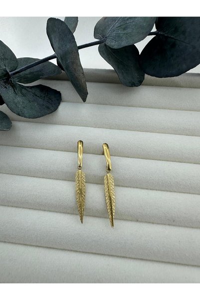 Tudivanyu Aksesuar Feather Glitter Gold Color Stainless Steel Women Earrings