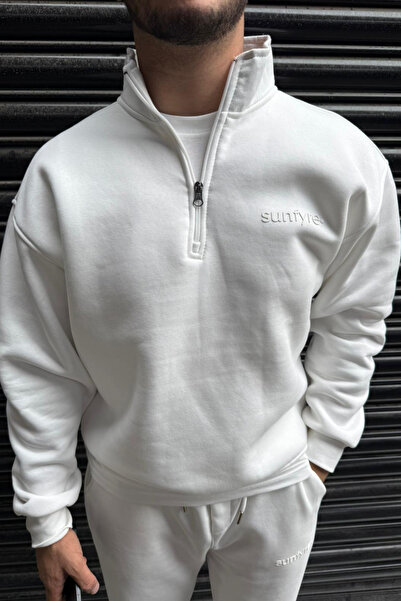 thesunfyre ΑΝΔΡΙΚΟ Φούτερ με ψηλός λαιμός κλωστές D με μισό φερμουάρ και κέντημα