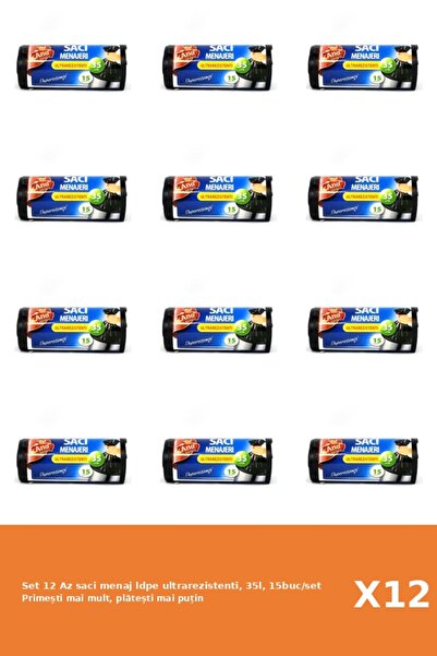 Az Set 12 saci menaj ldpe ultrarezistenti, 35l, 15buc/set