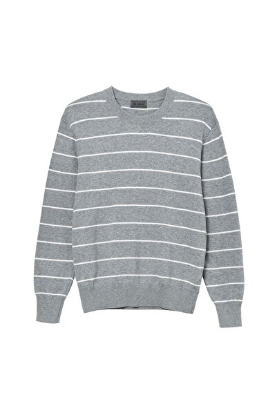 Giordano Men's Relaxed Fit Striped Crew Neck Cotton Sweater