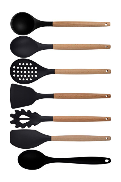 Atlas Mutfak Black Bamboo Silicone - Ladle, Spoon, Colander, Pasta Strainer, ...