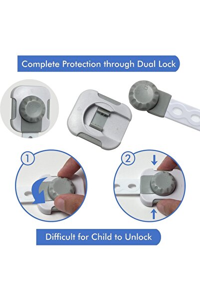 RADIOTRONICS Adjustable Multi-Purpose Baby Safety Cabinet Locks, Pack of 8 (White & Grey)