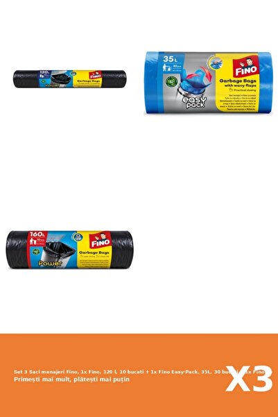 Fino Set 3 Saci menajeri Fino, 1x Fino, 120 l, 10 bucati + 1x Easy-Pack, 35L,...