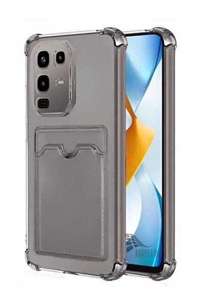 HANPORIUM Infinix Note 50 Pro Uyumlu Kartlıklı Kılıf - Köşe Korumalı Cüzdanlı Esnek Silikon Kapak - Füme