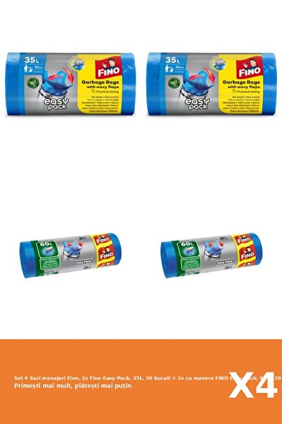Fino Set 4 Saci menajeri Fino, 2x Easy-Pack, 35L, 30 bucati + 2x cu manere Ea...