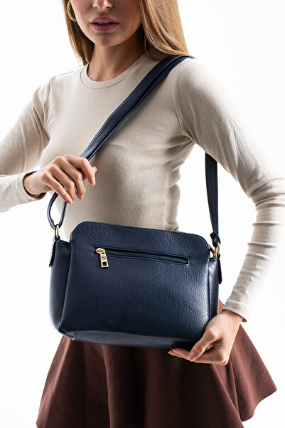 Sanmorris Kadın Suni Deri Ayarlanabilir Çapraz Askılı 3 Bölmeli Ve Gold Fermu...