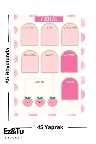 Ez&Tu Stıcker pembe desenli Haftalık Planlayıcı – 45 Yaprak A5 | Koleksiyon