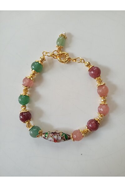 Mudita Tasarım 8 mm Çilek kuvars ve Aventurin tasarım bileklik