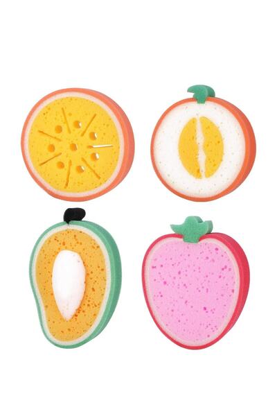 Atlas Mutfak 4 قطع من إسفنجة حمام لطيفة على شكل فاكهة، إسفنجة غسيل للأطفال، م...