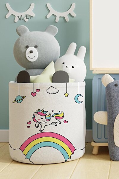 dekomingo Coș de jucării cu cai și curcubeu