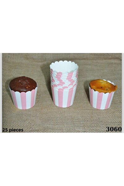 MFM 25 قطعة من قوالب كب كيك ماكارونس مخططة باللون الوردي