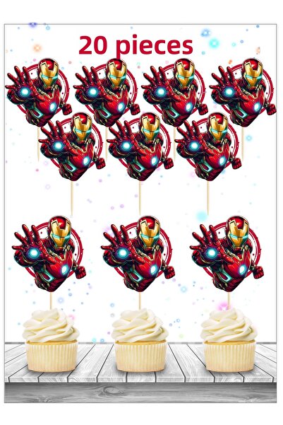 Atölye Doruk 20 قطعة من أعواد أسنان كعكة عيد ميلاد الرجل الحديدي لتزيين الكيك...