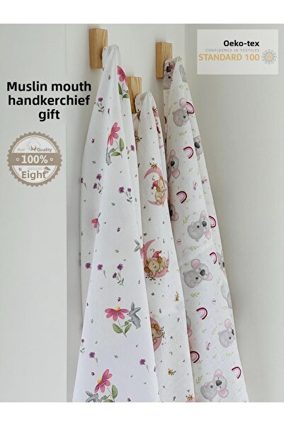 Fulya Tuhafiye طقم بطانية أطفال موسلين قطن 100% مكون من 3 قطع بطانية موسلين م...