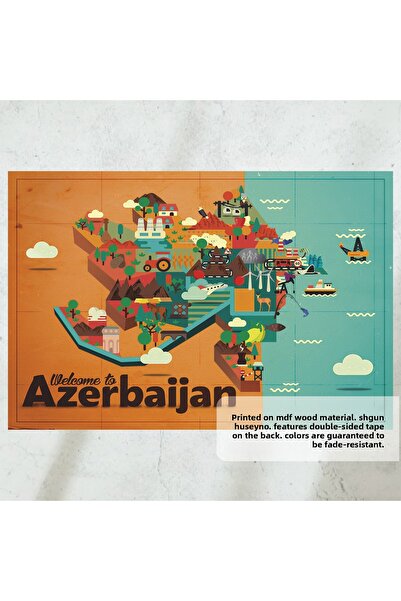 Hayat Poster Welcome to Azerbaijana Tourist Cultural Azerbaijani Map Retro Wo...