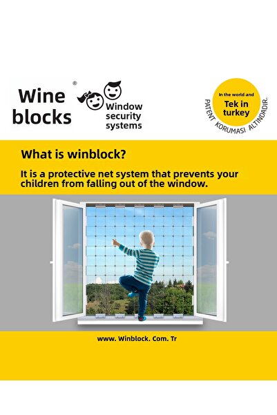WINBLOCK 60x140 cm Large Size Children's Window Steel Safety Net - New Generation Guardrail - White Profile