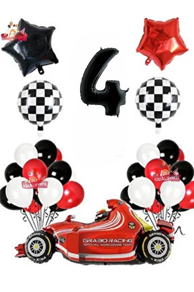 Bkmc Σετ πάρτι γενεθλίων Formula Racing Car 4 ετών Μαύρο Κόκκινο Λευκό Concept