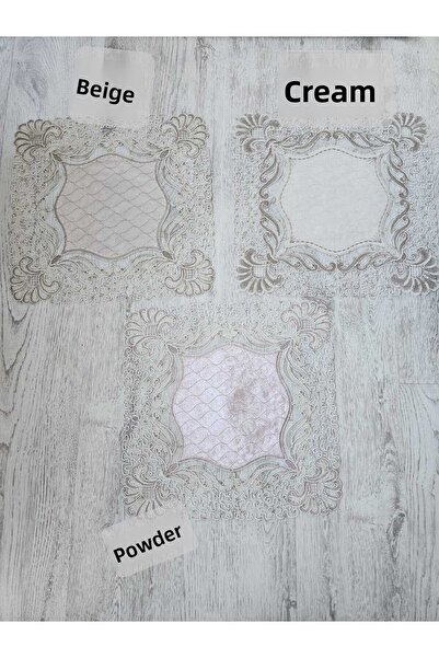 Tekstilife Ev Textile Living Room Set Luxury 5-Piece Set Cream Velvet Runner-138X40 Ashtray-90X40 Napkin-40X40