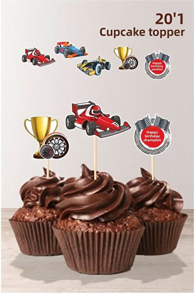 neşeli günlerim Concept de mașină de curse Ornament pentru cupcake cu scobito...